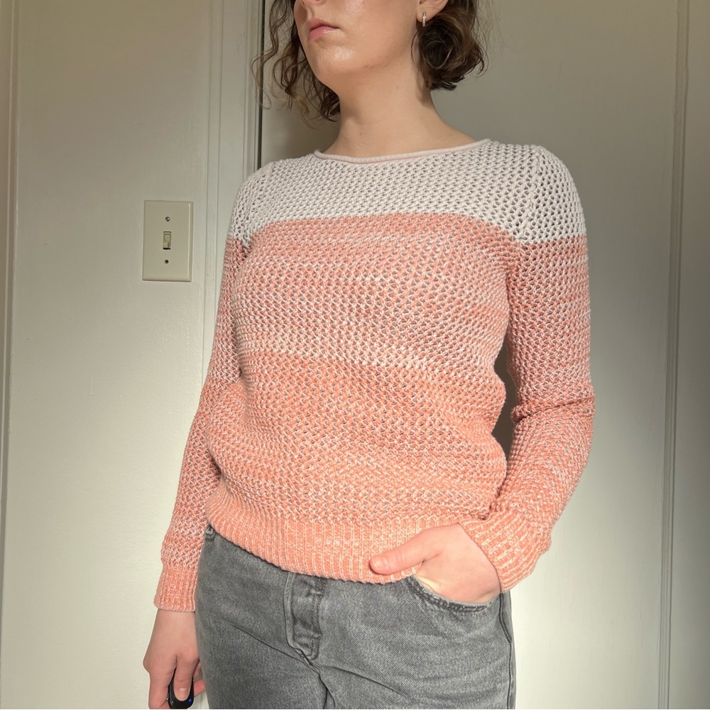 Banana Republic ombré color block chunky cotton knit sweater peach cream - XS